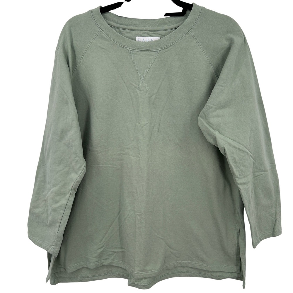 LAKE Pajamas Womens XL Green‎ Cotton Minimalist Cozy Crewneck Sweatshirt Top
